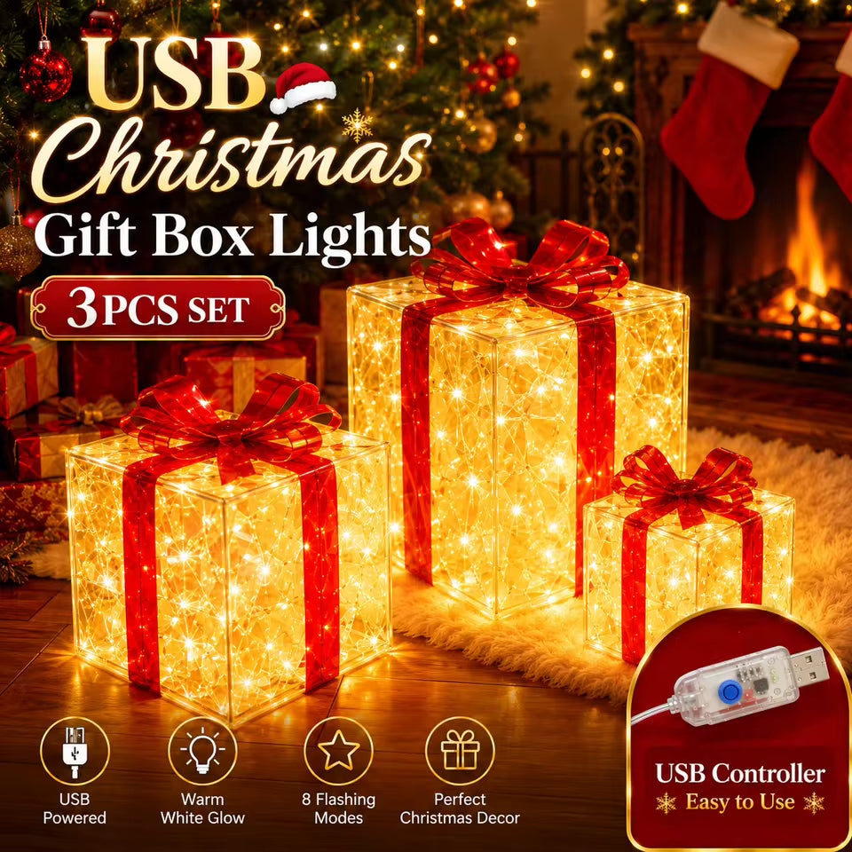 Enchanted Christmas Gift Box Lights – Set of 3