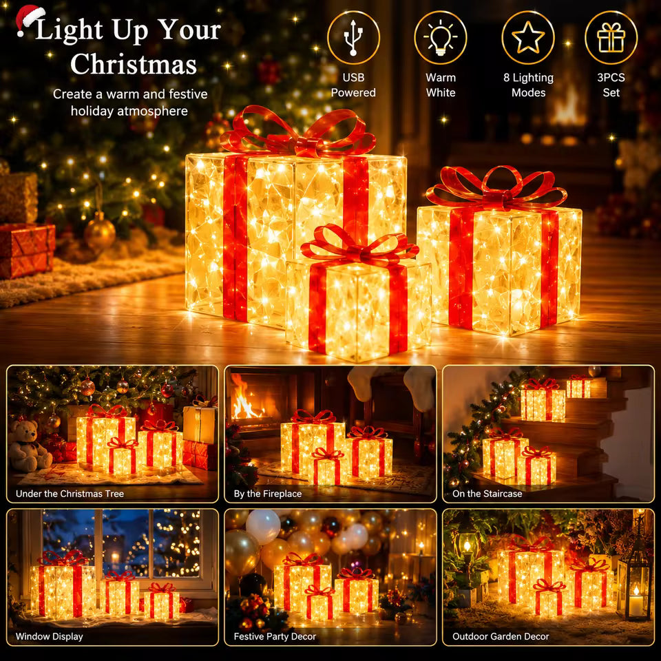 Enchanted Christmas Gift Box Lights – Set of 3