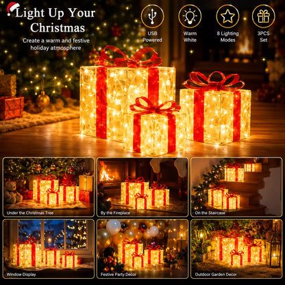 Enchanted Christmas Gift Box Lights – Set of 3