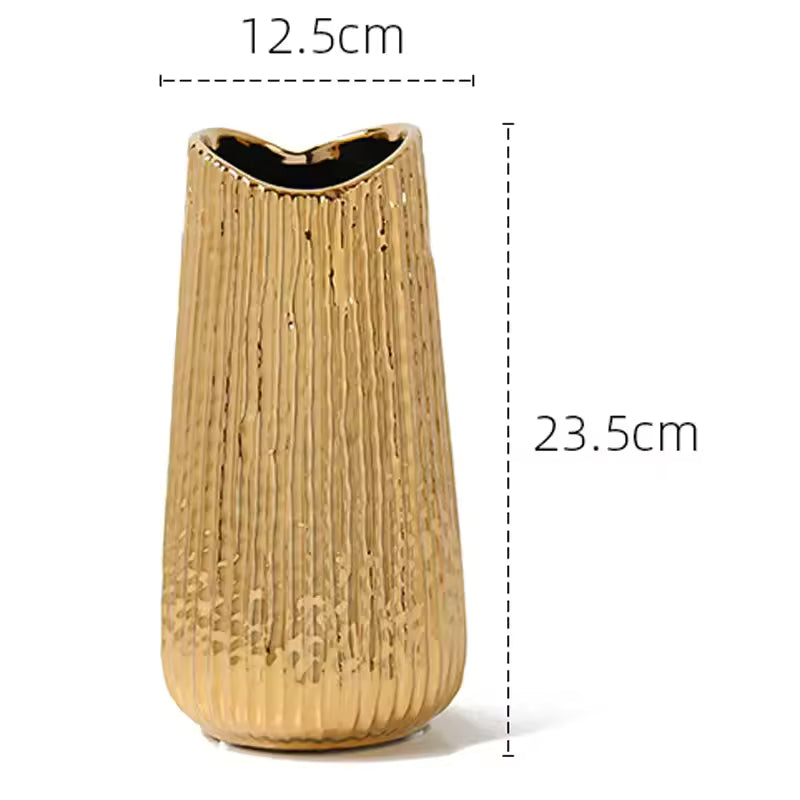 Golden Elegance Ceramic Vase Set – 3 Pieces