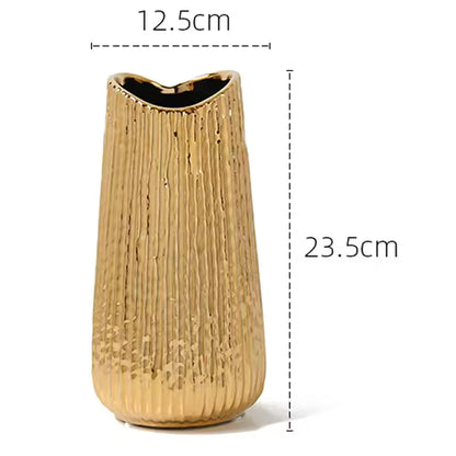 Golden Elegance Ceramic Vase Set – 3 Pieces