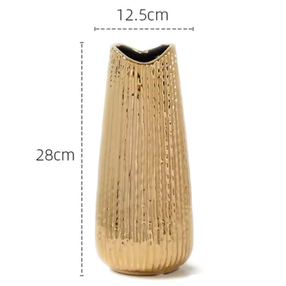 Golden Elegance Ceramic Vase Set – 3 Pieces