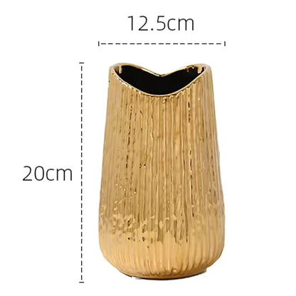Golden Elegance Ceramic Vase Set – 3 Pieces